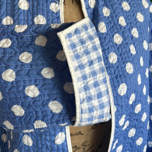 Patty Kim blue with white polka dots quilted roll sleeve open front jacket - Picture 4 of 16